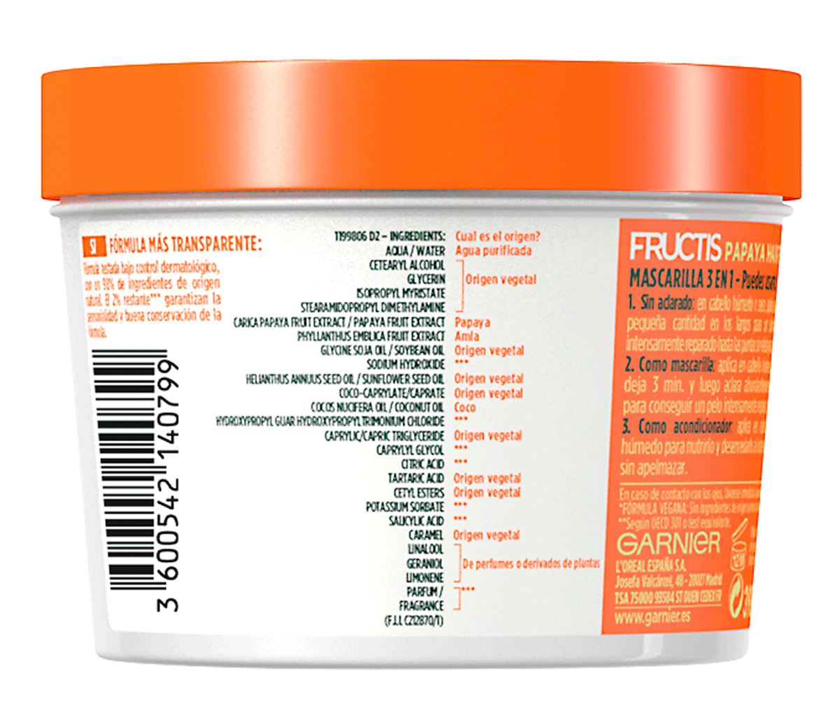 MASCARILLA HAIR FOOD PAPAYA 390 ML.
