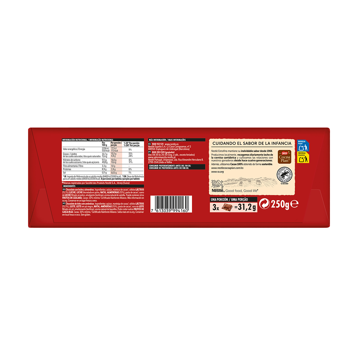 CHOCOLATE CON LECHE EXTRAFINO ALMENDRAS 270 G.
