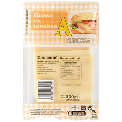 QUESO EN LONCHAS EMMENTAL 200 G.