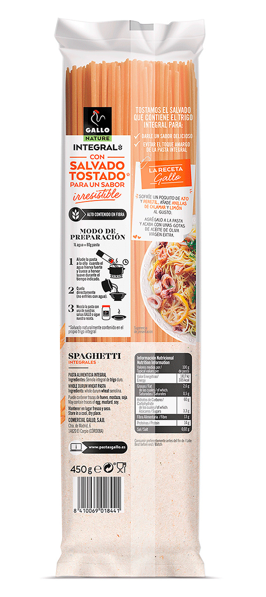 SPAGHETTI INTEGRAL 450 G.