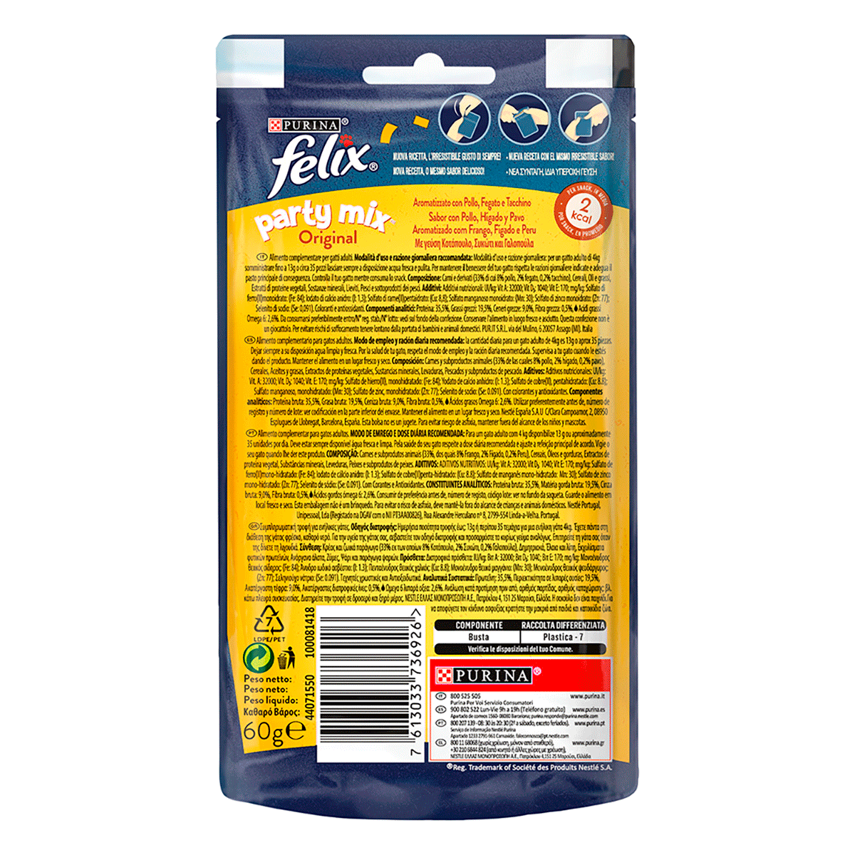 SNACK PARA GATOS PARTY MIX ORIGINAL 60 G.