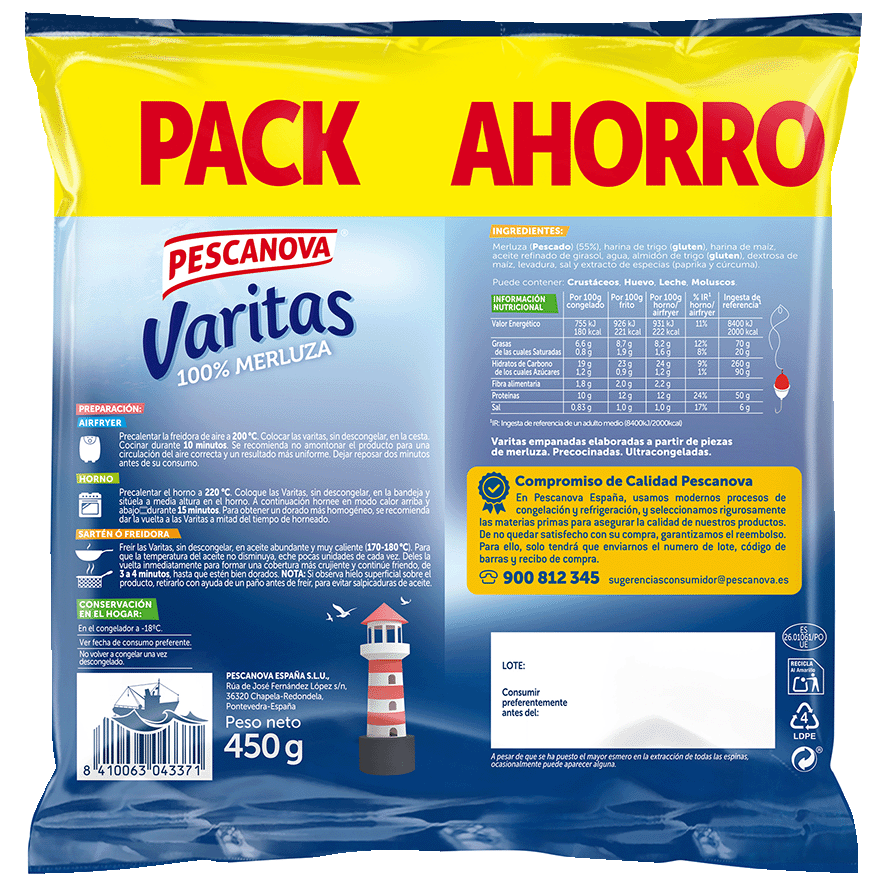 VARITAS DE MERLUZA 450 GRS.