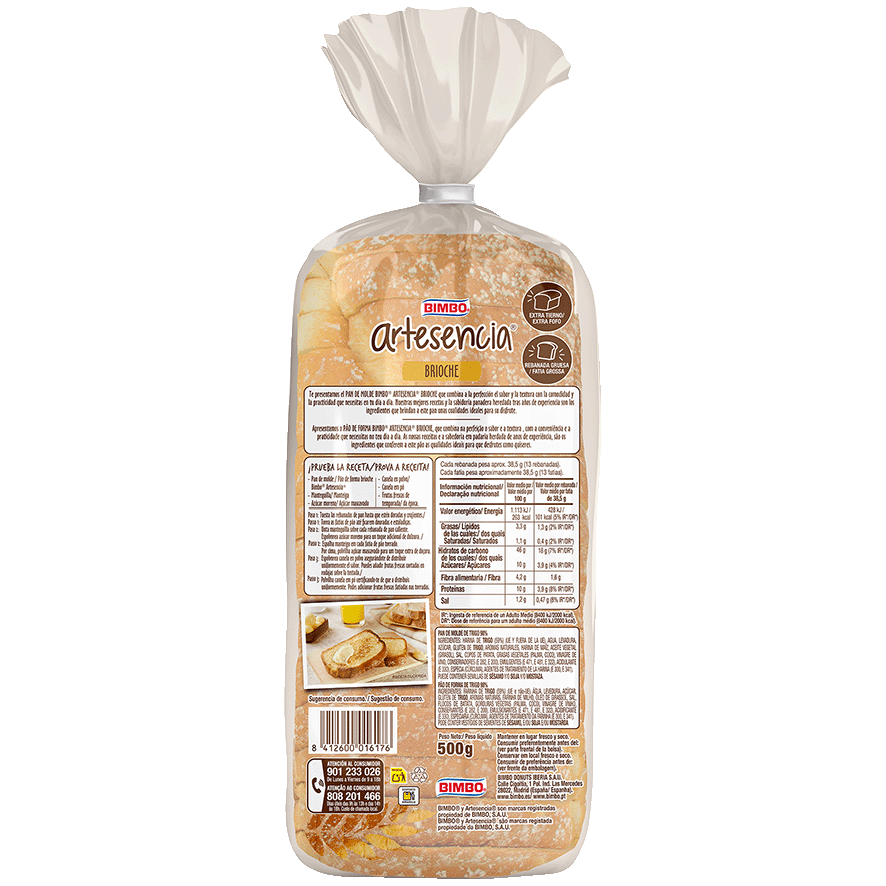 PAN DE MOLDE ARTESENCIA BRIOCHE 550 G.