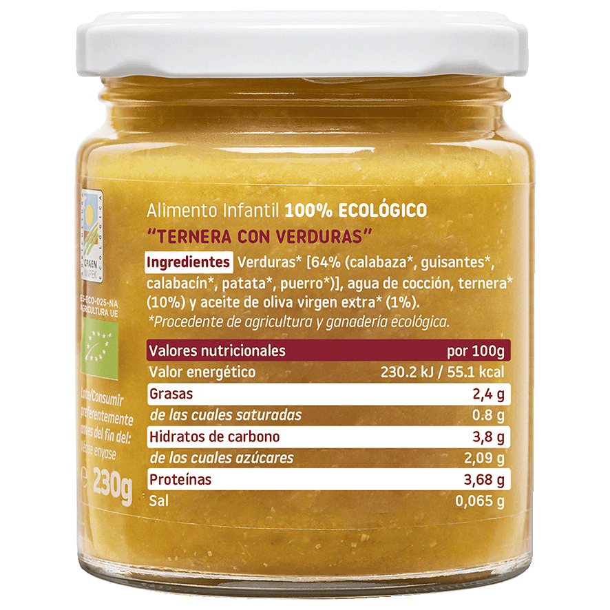 TARRITO ECOL&Oacute;GICO DE TERNERA C/ VERDURAS 230 G.