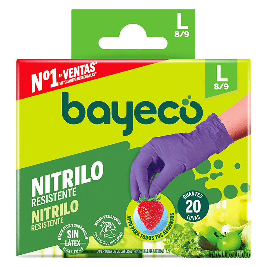 GUANTE MORADO DE NITRILO RESISTENTE T. L 20 UDS.