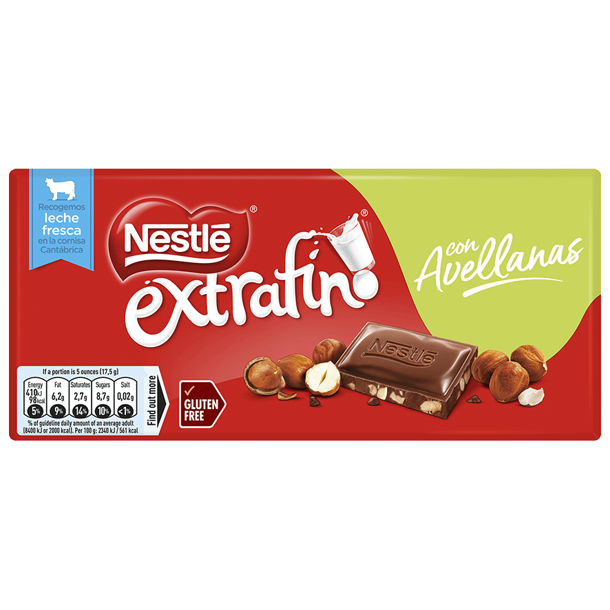 CHOCOLATE CON LECHE EXTRAFINO AVELLANAS 123 G.