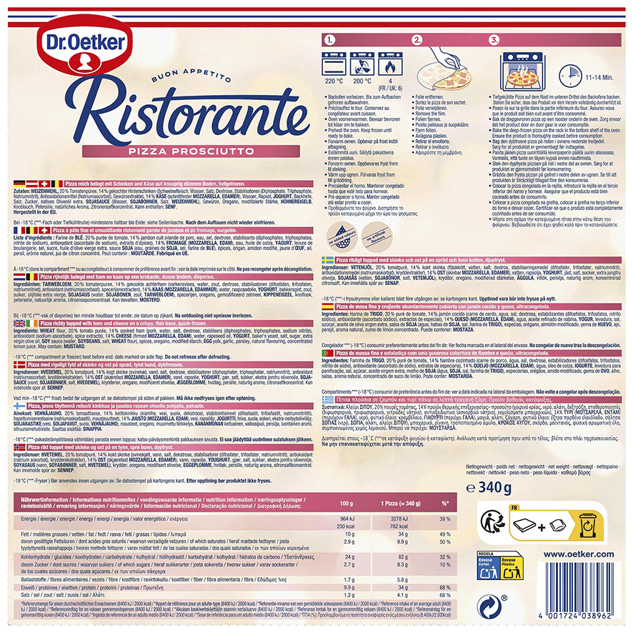 PIZZA RISTORANTE PROSCIUTTO 340 G.