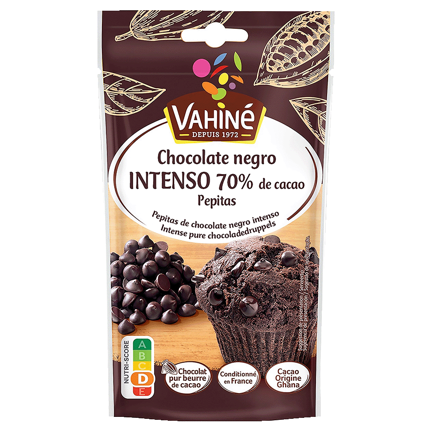 PEPITAS DE CHOCOLATE NEGRO INTENSO 70% 100 G.