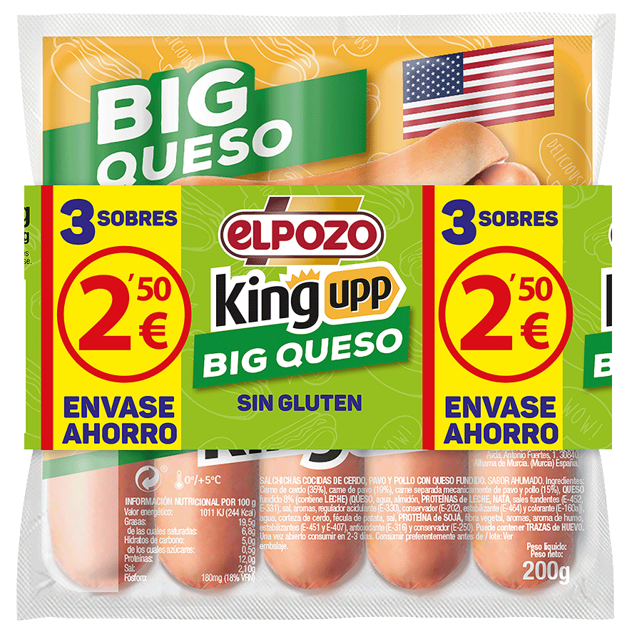 SALCHICHAS BIG QUESO 200 G. PACK 3