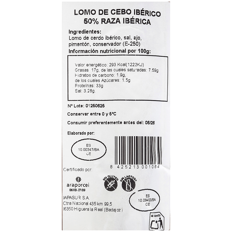 LOMO DE CEBO IBERICO 50% EL KILO