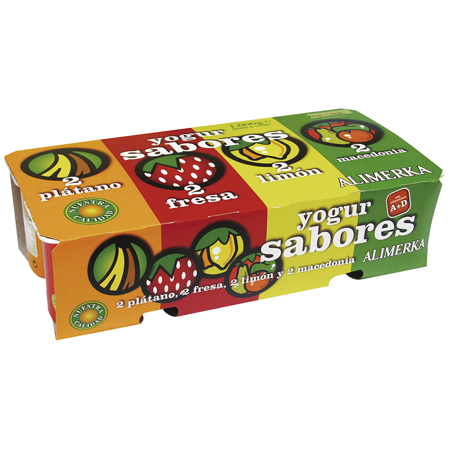 YOGUR DE FRESA-LIM&Oacute;N-PL&Aacute;TANO-MACEDONIA 125 GRS. PACK 8