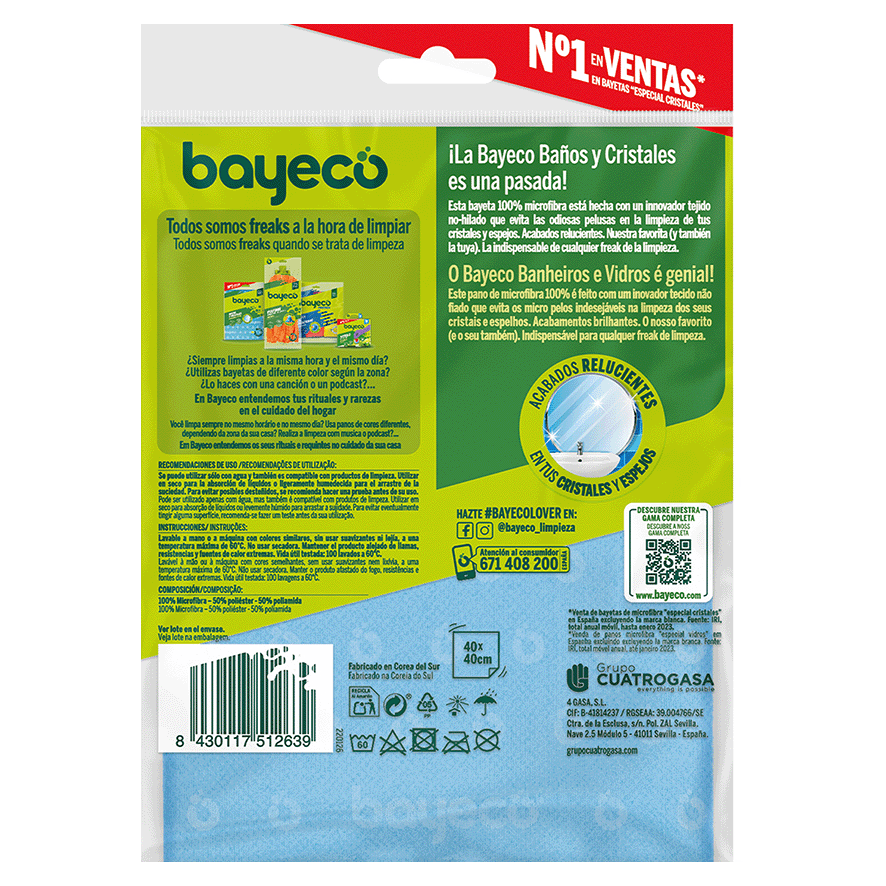 BAYETA MICROFIBRA BA&Ntilde;OS Y CRISTALES 1 UD.