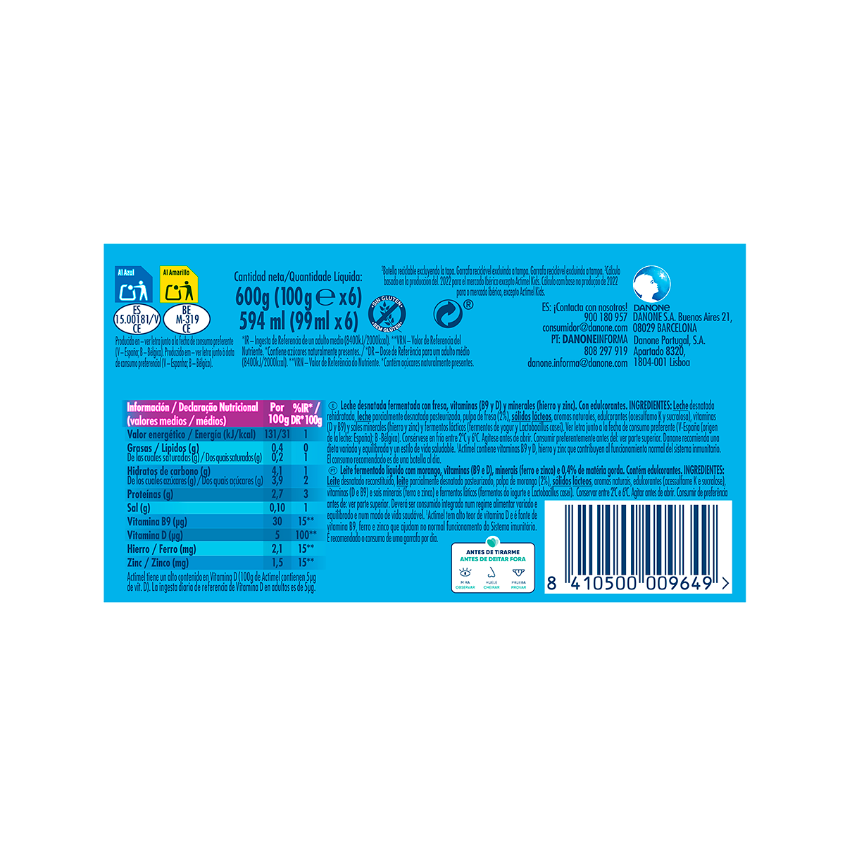 YOGUR L&Iacute;QUIDO FRESA 0% 100 G. PACK 6