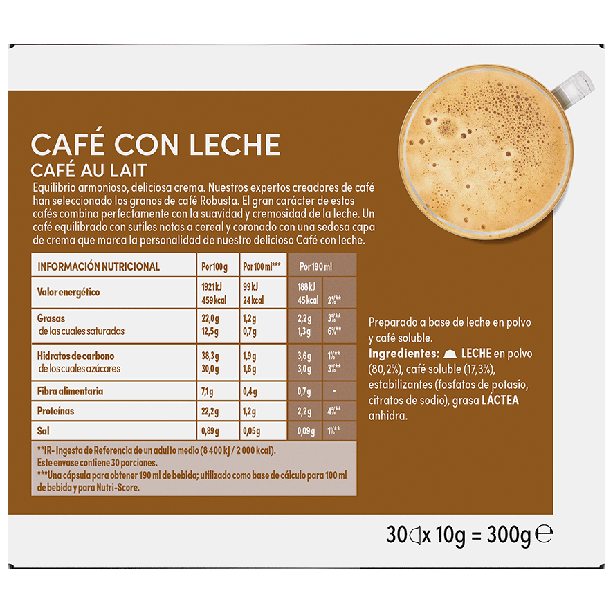 CAF&Eacute; CON LECHE DOLCE GUSTO 30 C&Aacute;PSULAS