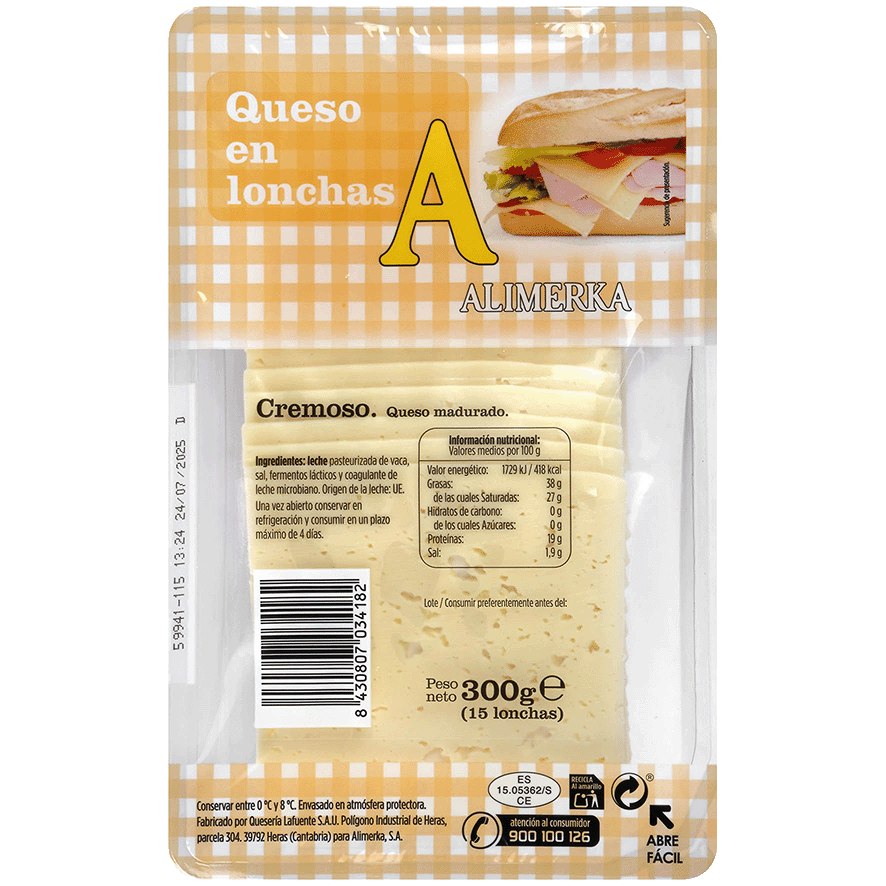 LONCHEADO DE QUESO CREMOSO 300 G.