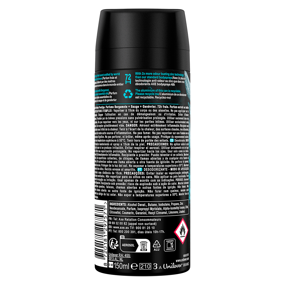DESODORANTE AQUA BERGAMOT 150 ML.