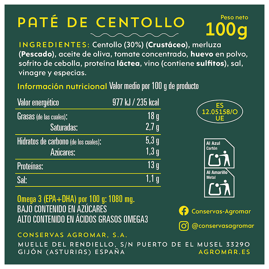 PAT&Eacute; DE CENTOLLO 100 G.