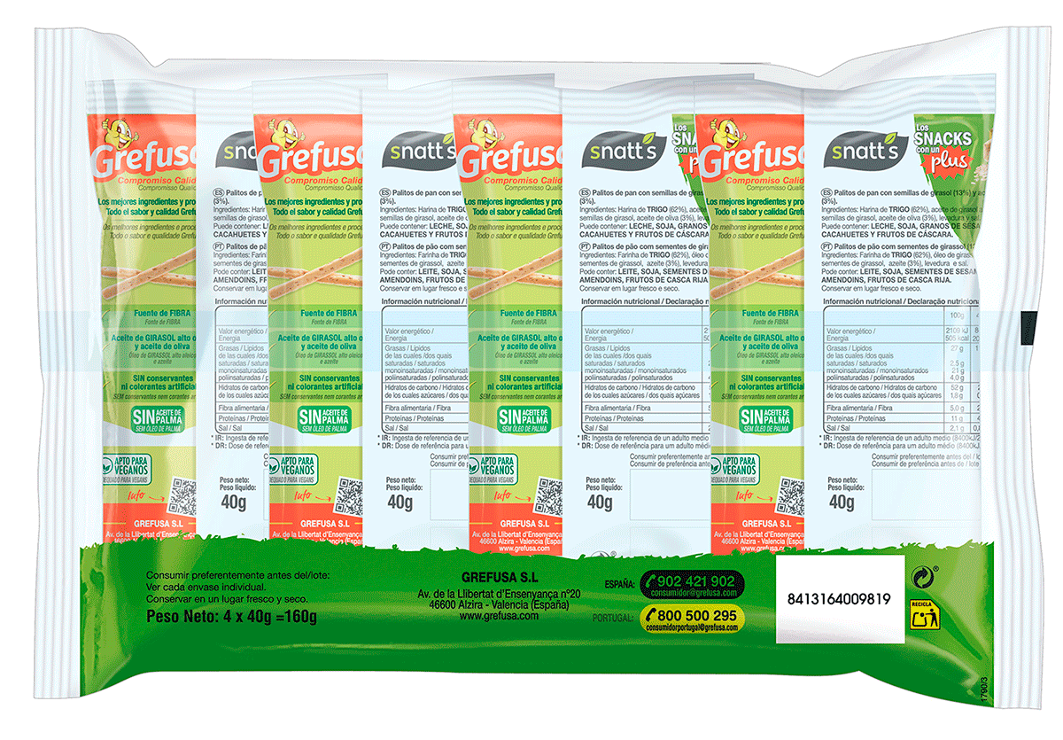 PALITOS DE CEREALES CON PIPAS 40 G. PACK 4
