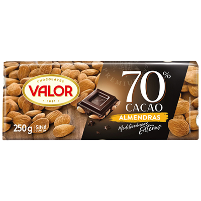 CHOCOLATE NEGRO 70% CON ALMENDRAS 250 G.