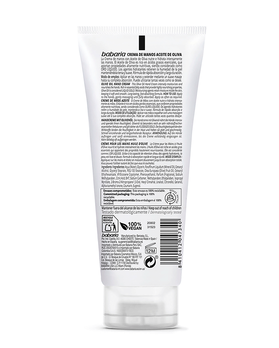 CREMA DE MANOS ACEITE DE OLIVA 75 ML.