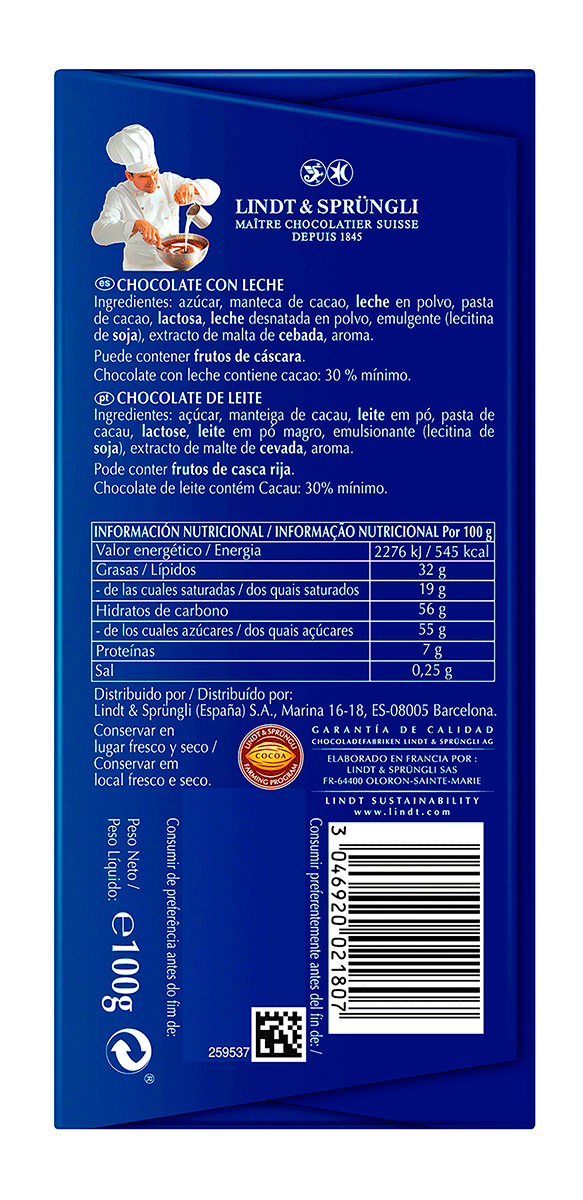 CHOCOLATE CON LECHE 100 G.