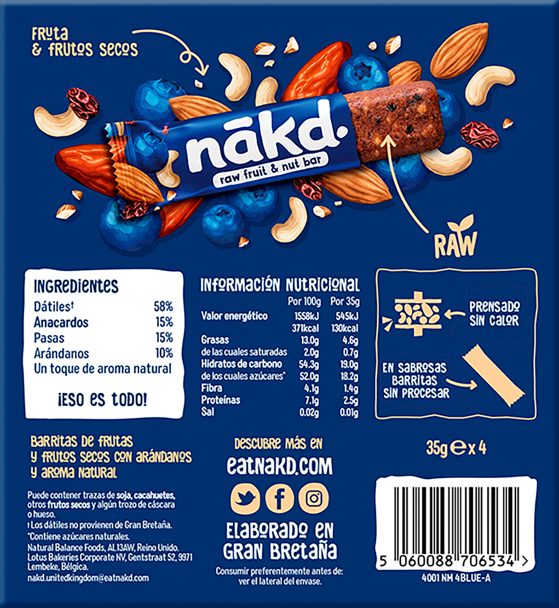 BARRITAS DE CEREALES BLUEBERRY MUFFIN 140 G.
