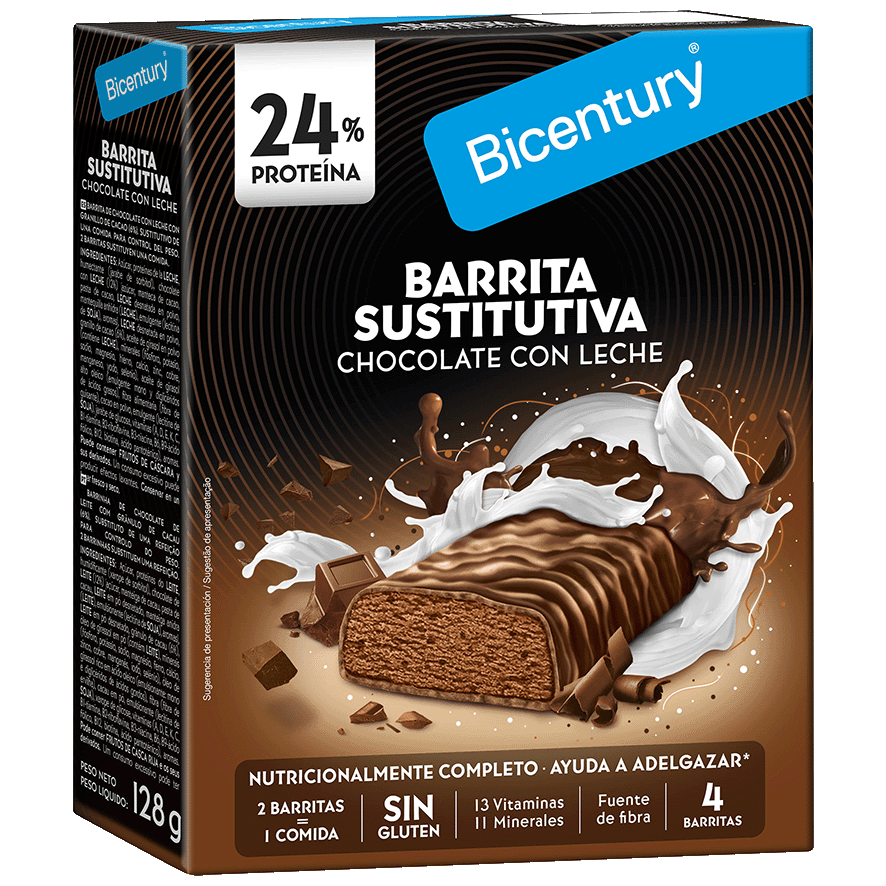 BARRITA SUSTITUTIVA CHOCOLATE CON LECHE 128 G.
