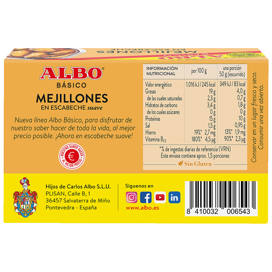 MEJILLONES EN ESCABECHE, 18 A 26 PIEZAS 111 G.