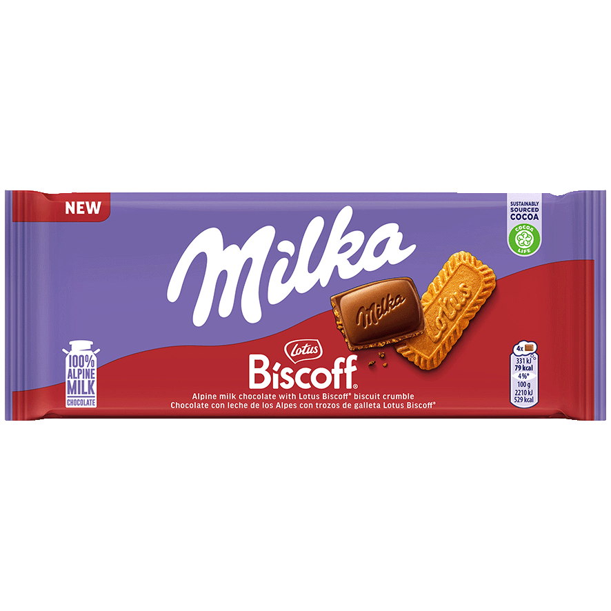 CHOCOLATE CON TROZOS DE LOTUS BISCOFF 90 G.