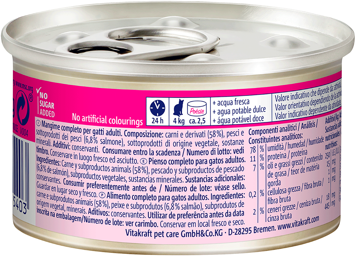 MOUSSE DE SALM&Oacute;N PARA GATOS POESIE 85 G.
