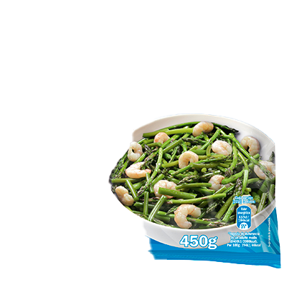 REVUELTO DE AJETES, ESPARRAGOS Y GAMBAS 450 G.