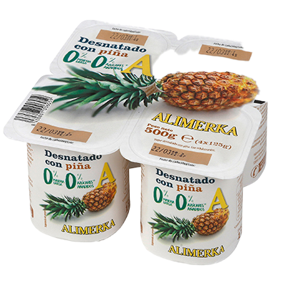 YOGUR DESNATADO CON PI&Ntilde;A 125 G. PACK 4