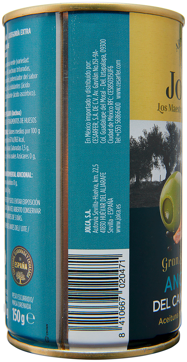 ACEITUNAS RELLENAS DE ANCHOA DEL CANTABR 150 G.