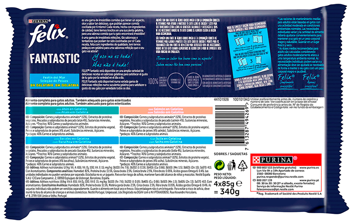 COMIDA DE PESCADO PARA GATOS 85 G. PACK 4