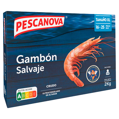 GAMBON SALVAJE CRUDO XL, 16/25 PIEZAS 2 KILOS