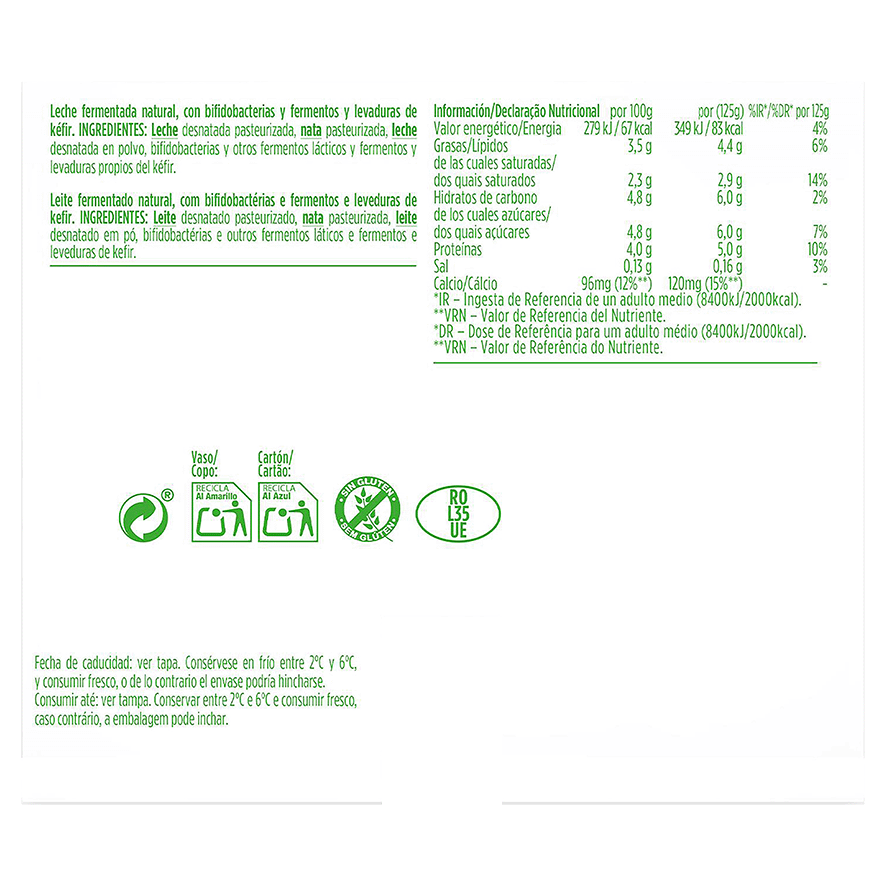 K&Eacute;FIR NATURAL 125 G. PACK 4