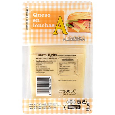 QUESO EN LONCHAS EDAM LIGHT 200 G.