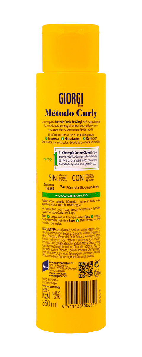 CHAMP&Uacute; SUAVE METODO CURLY 350 ML.
