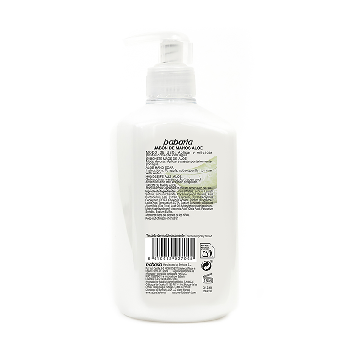 JAB&Oacute;N DE MANOS ALOE VERA 500 ML.