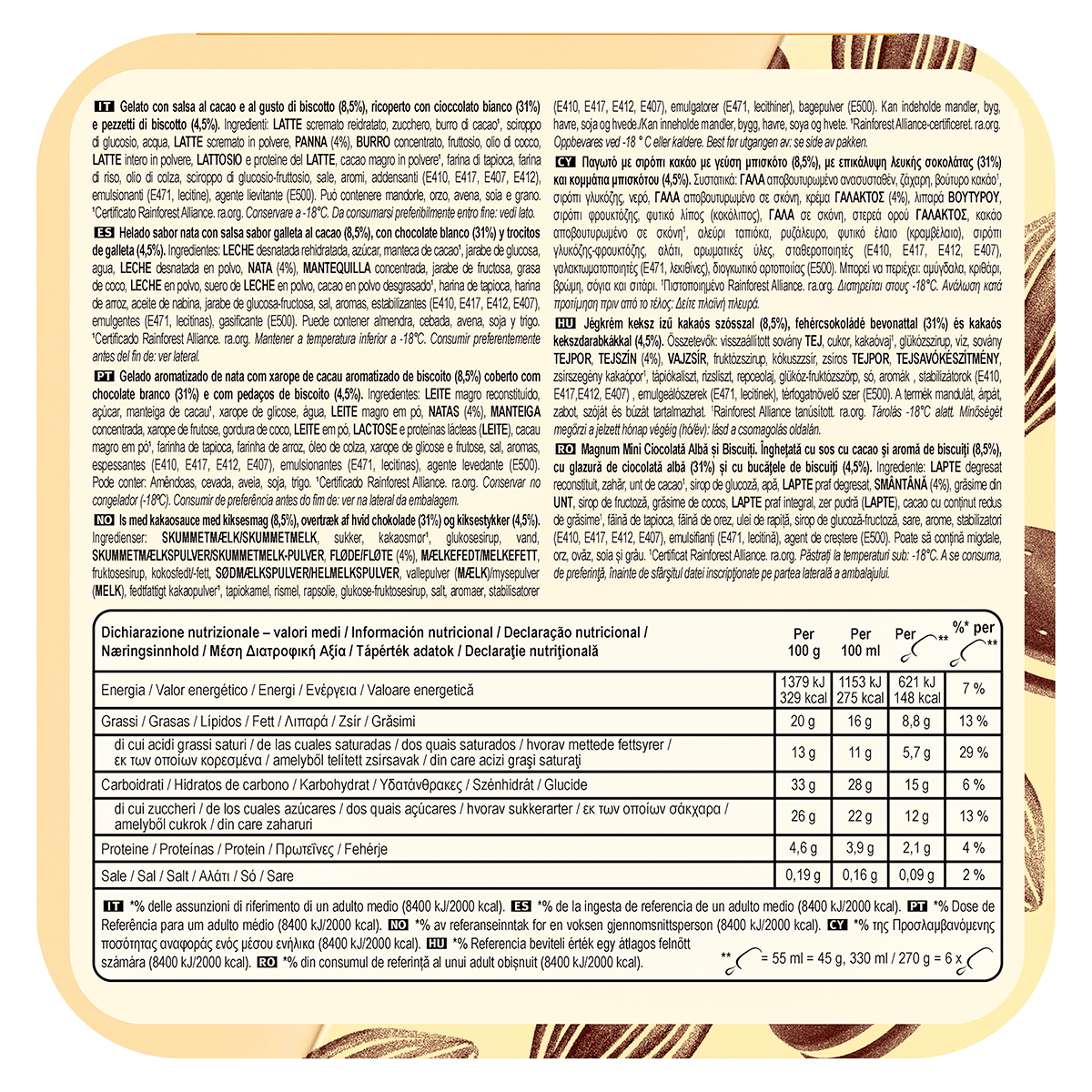 HELADO DE CHOCOLATE BLANCO Y GALLETAS 45 G. PACK 6 UDS.