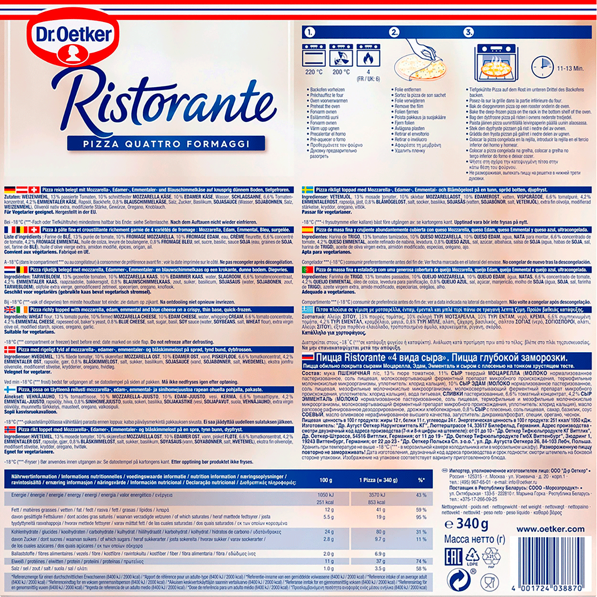 PIZZA RISTORANTE 4 FORMAGGI 340 GRS.