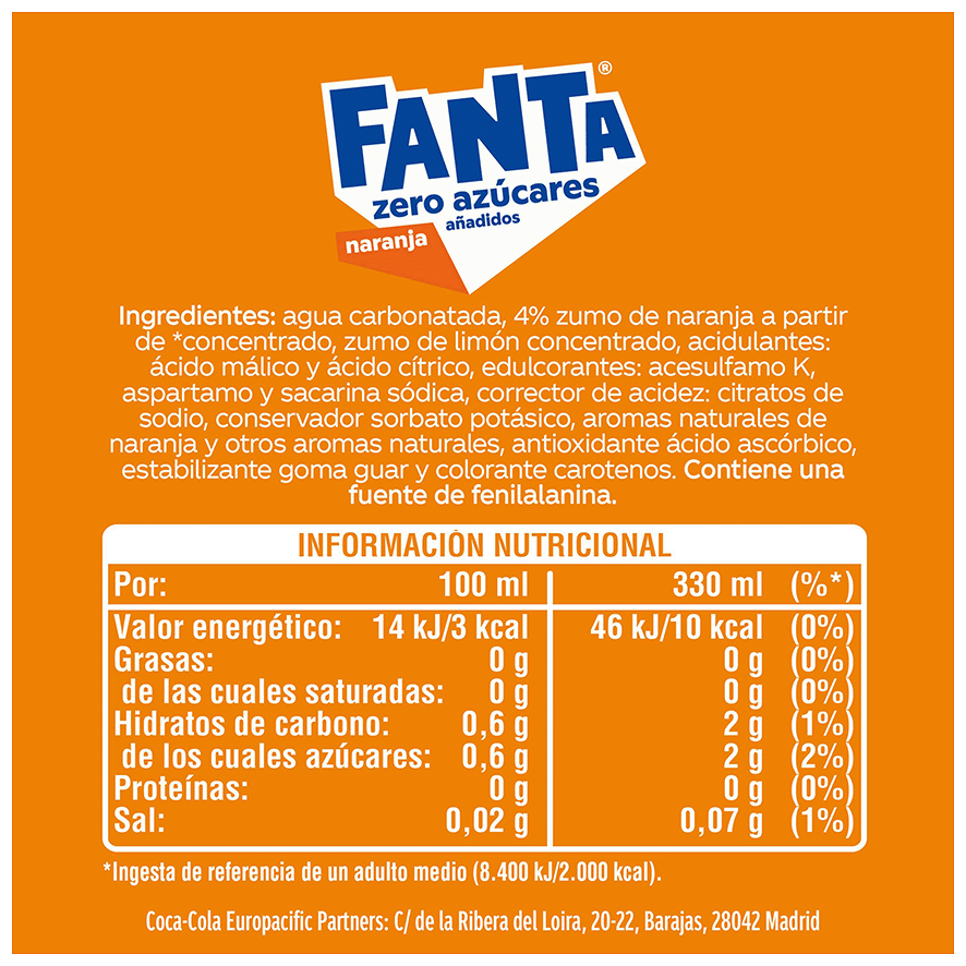REFRESCO DE NARANJA ZERO 33 CL.