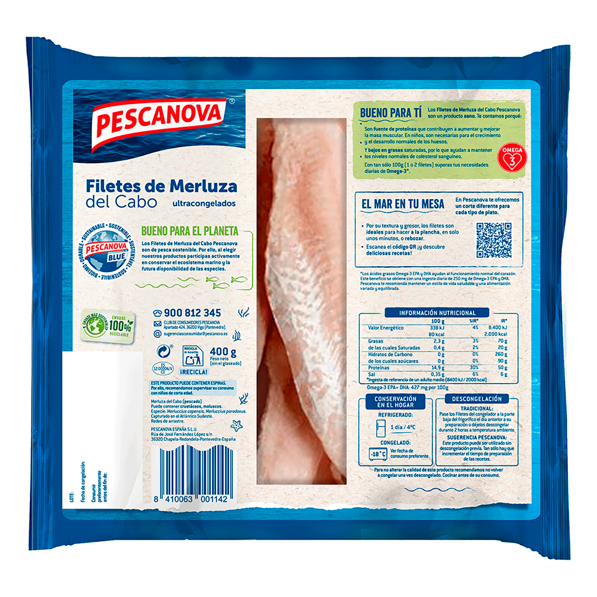 FILETES DE MERLUZA SIN PIEL 400 GRS.