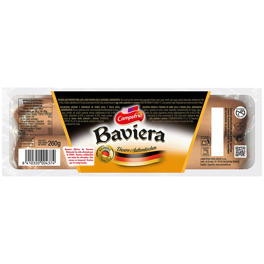SALCHICHAS ALEMANAS BAVIERA 260 GRS.