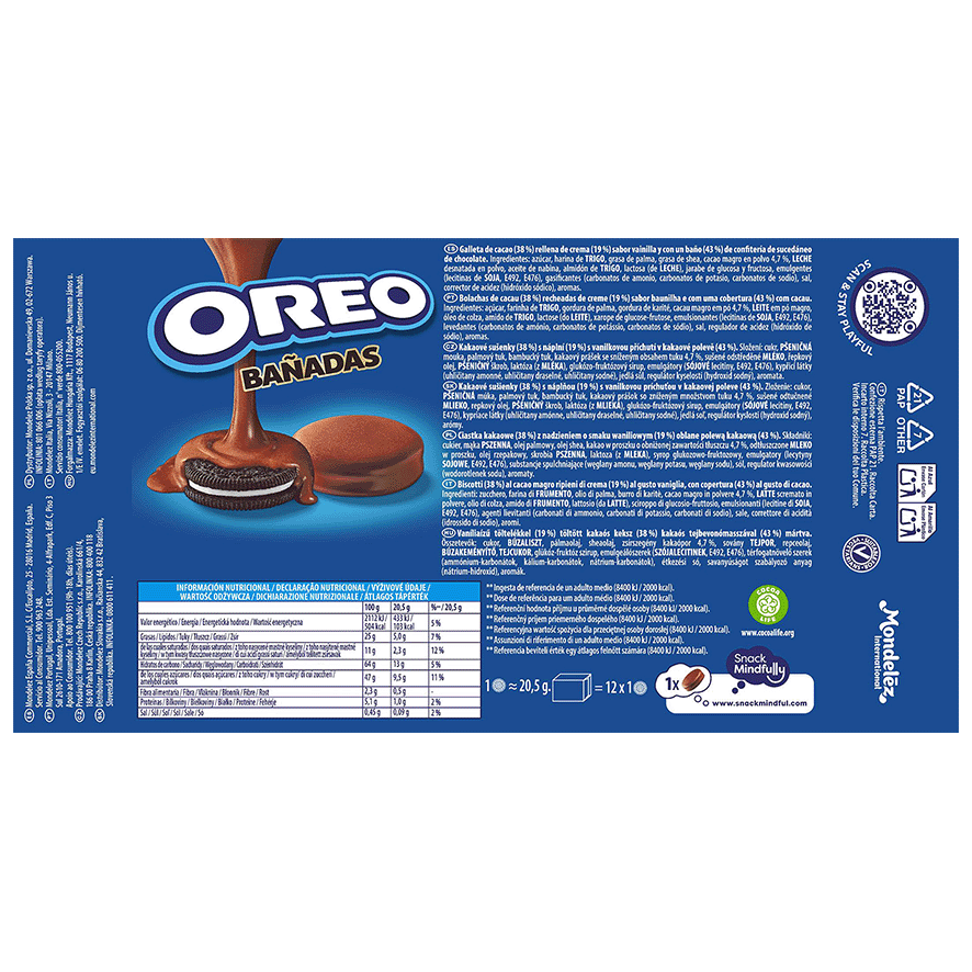 GALLETAS RELLENAS BA&Ntilde;ADAS EN CHOCOLATE 246 G.