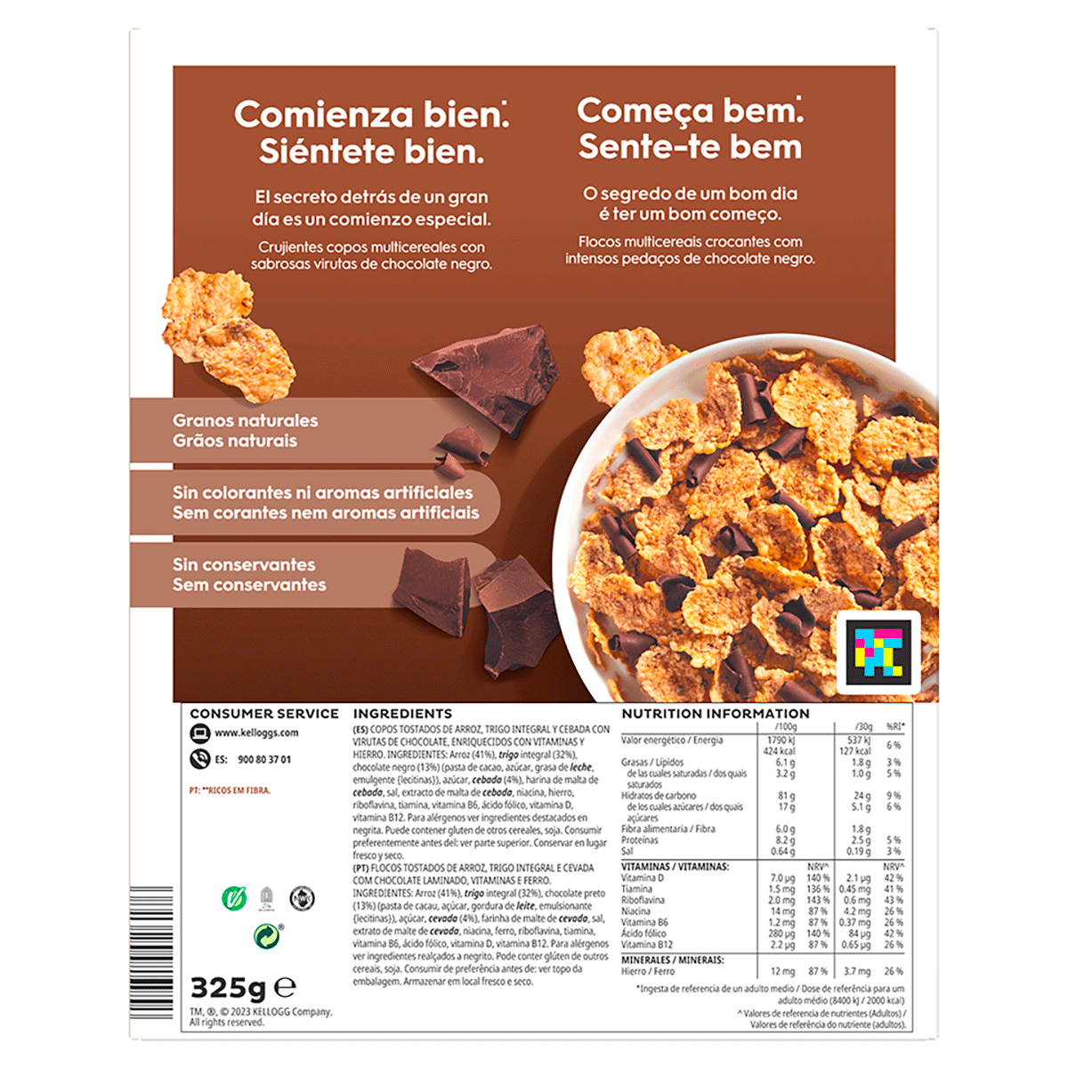 CEREALES CON CHOCOLATE NEGRO 325 G.