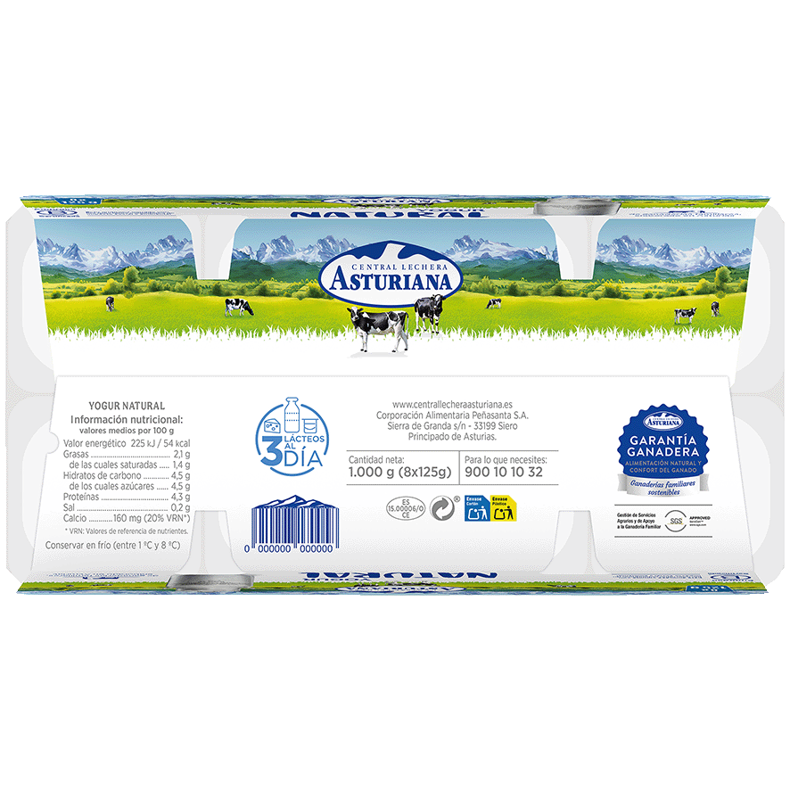 YOGUR NATURAL 125 G. PACK 8