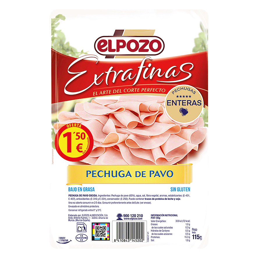 PECHUGA DE PAVO FINAS LONCHAS 115 G.