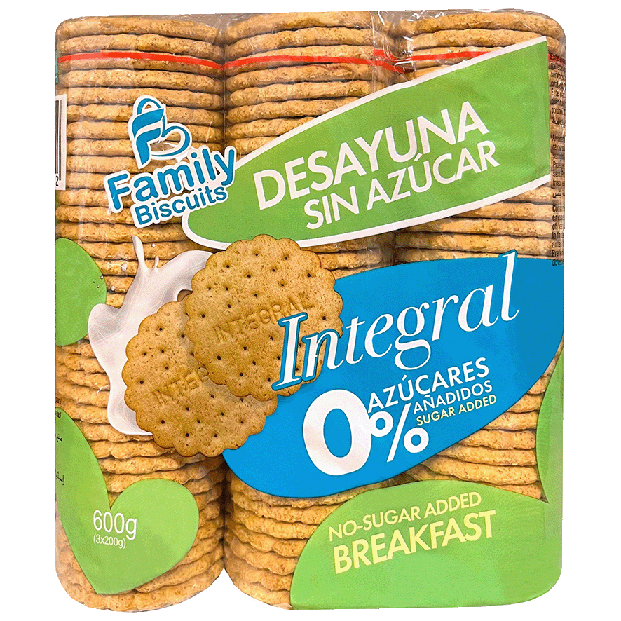 GALLETA INTEGRAL 0% AZ&Uacute;CARES 600 G.