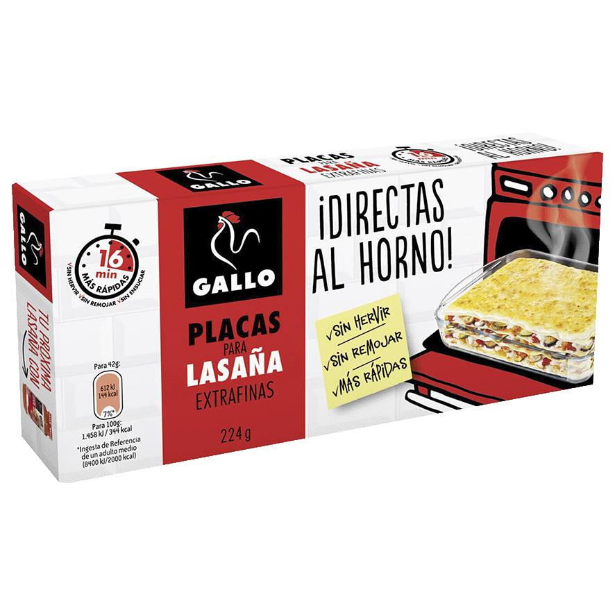 PLACAS PRECOCIDAS PARA LASA&Ntilde;A 224 G.